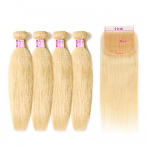 613# Virgin Straight Hair Bundles With 6x6 Lace Closure | Human Hair Wig | Lace Front